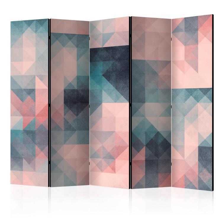 Room Divider Pixels (Green-Pink) II (5-piece) - colorful geometric design