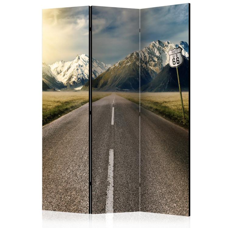 Room Divider Long Road (3-piece) - asphalt road and snowy mountains in the background