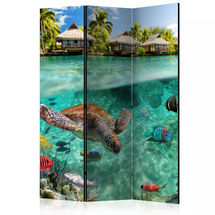 Room Divider Beneath the Surface of Water (3-piece) - marine animals against the sea background