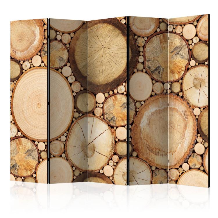 Room Divider Wood Layers II (5-piece) - wooden composition in brown pattern
