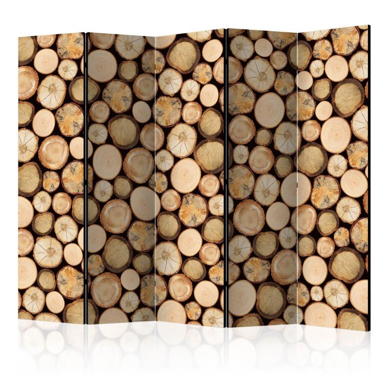 Room Divider In the Sawmill II (5-piece) - brown wood layers in simple composition
