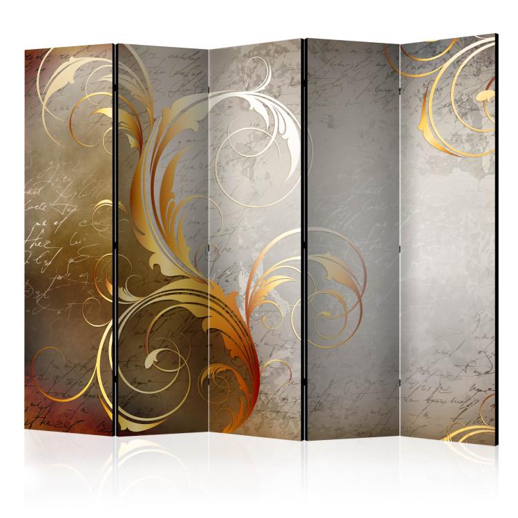 Room Divider Golden Letters II (5-piece) - baroque ornaments in retro abstraction