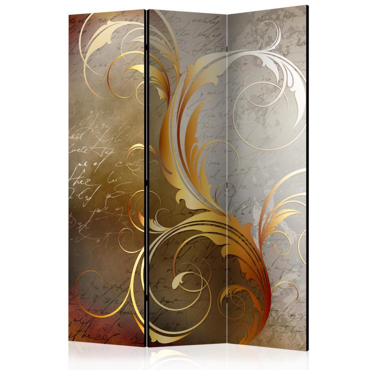 Room Divider Golden Letters (3-piece) - golden ornaments in baroque abstraction
