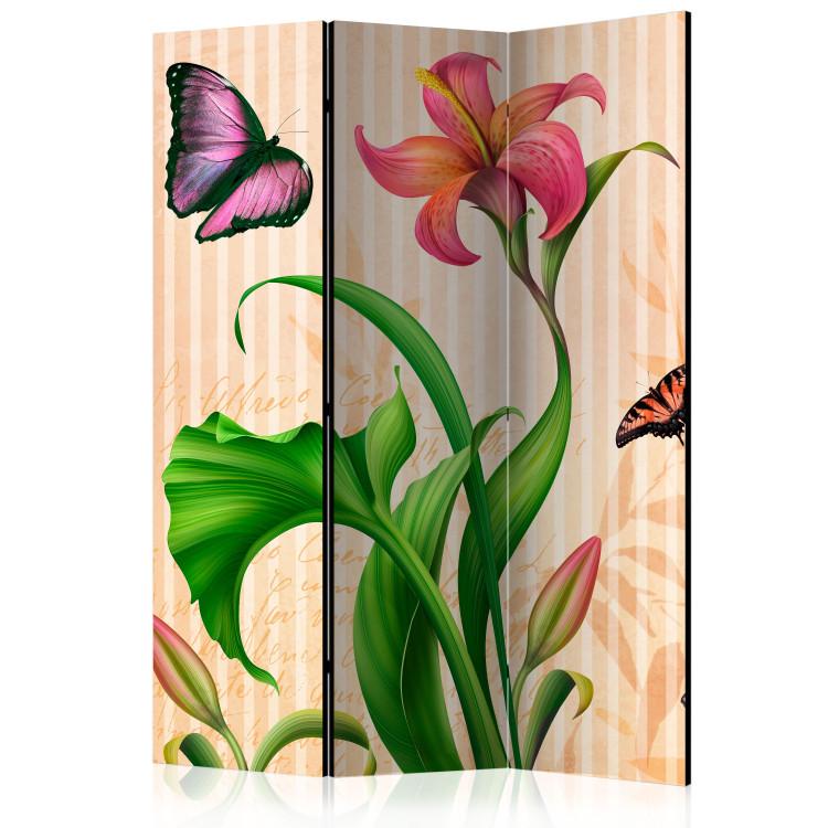 Room Divider Vintage - Spring (3-piece) - colorful composition in flowers and butterflies