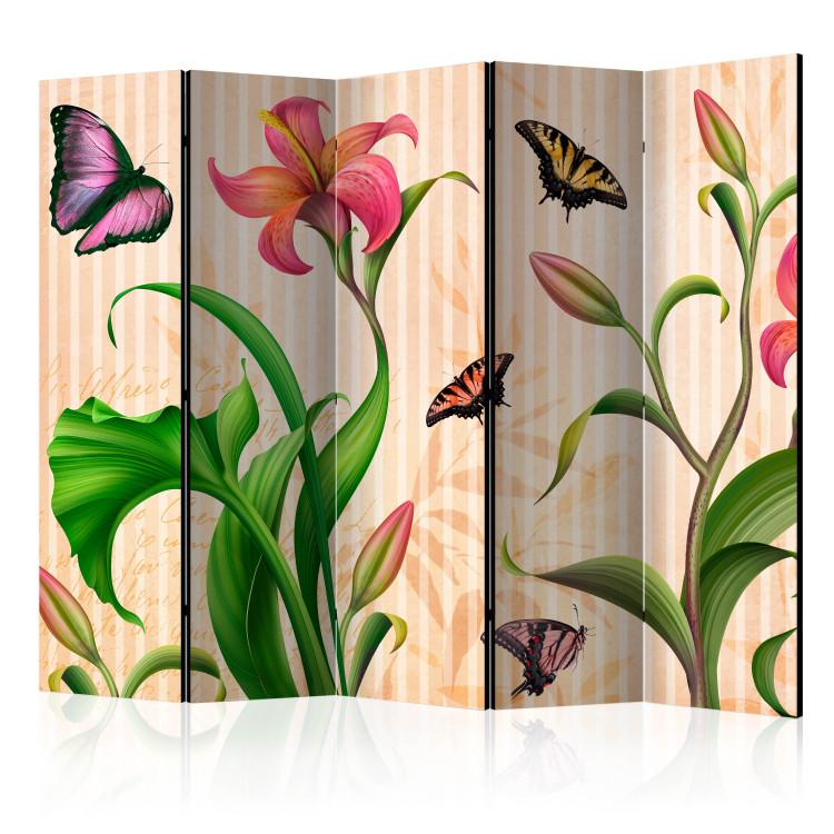 Room Divider Vintage - Spring II (5-piece) - composition in plants and butterflies