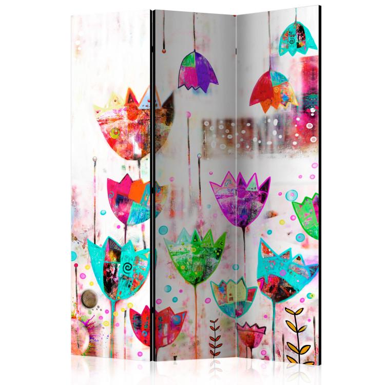 Room Divider Colorful Tulips (3-piece) - cheerful composition in colorful flowers