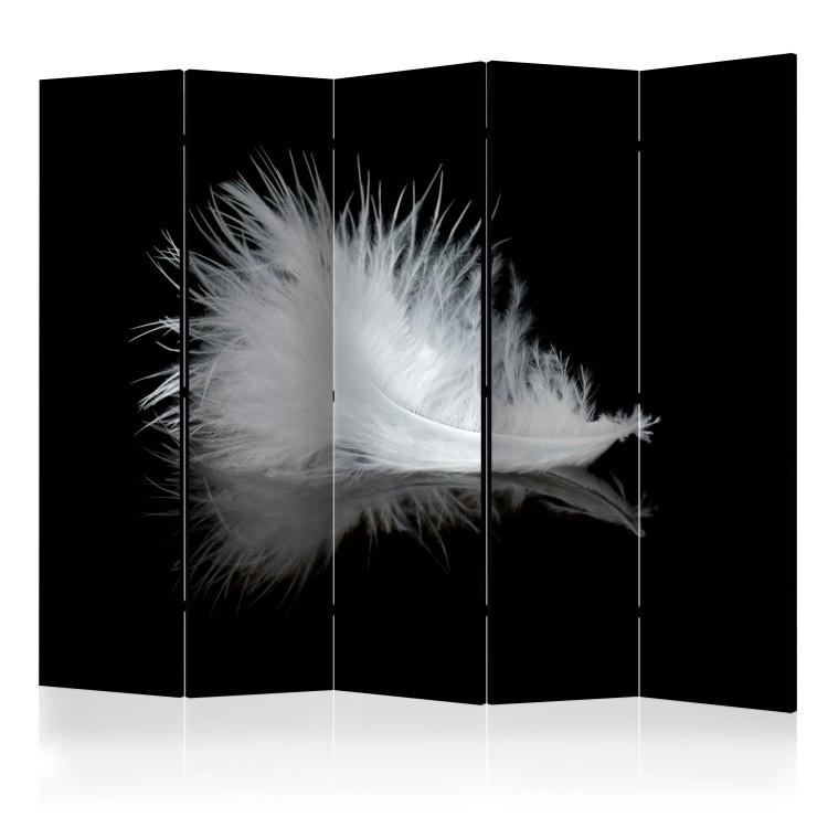 Room Divider White Feather II (5-piece) - black and white composition with a feather