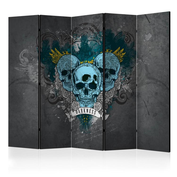 Room Divider Darkness II (5-piece) - blue skulls and English writings