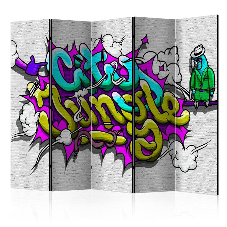 Room Divider Urban Jungle - Graffiti II (5-piece) - colorful graffiti on brick