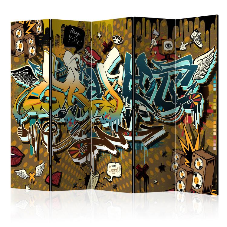 Room Divider Cool! II (5-piece) - abstraction in colorful graffiti with writings