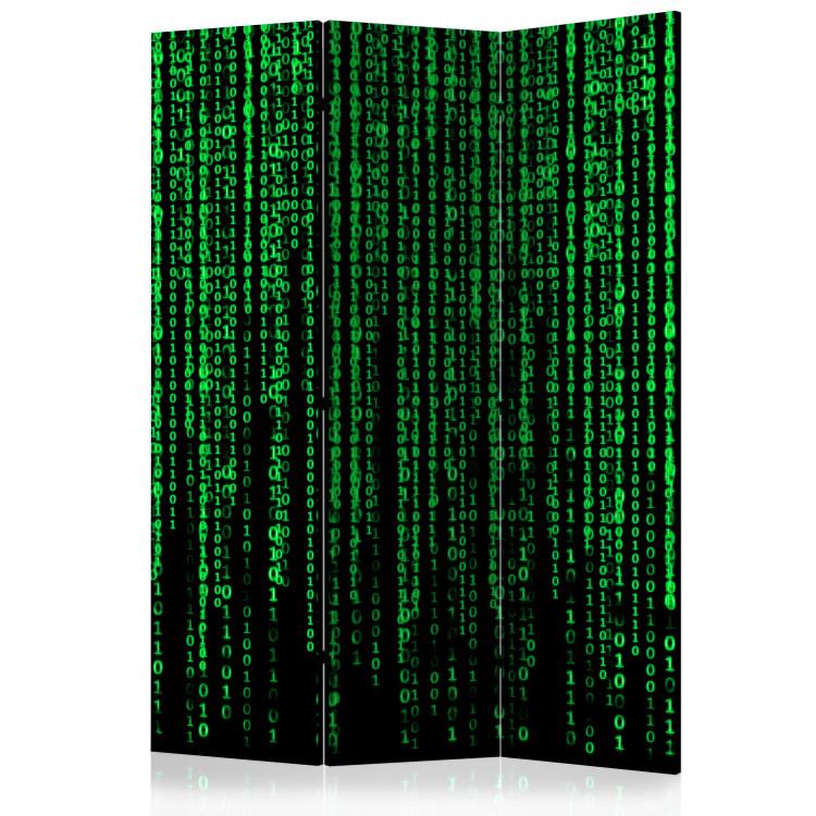 Room Divider Digital Rain (3-piece) - green abstraction on solid background