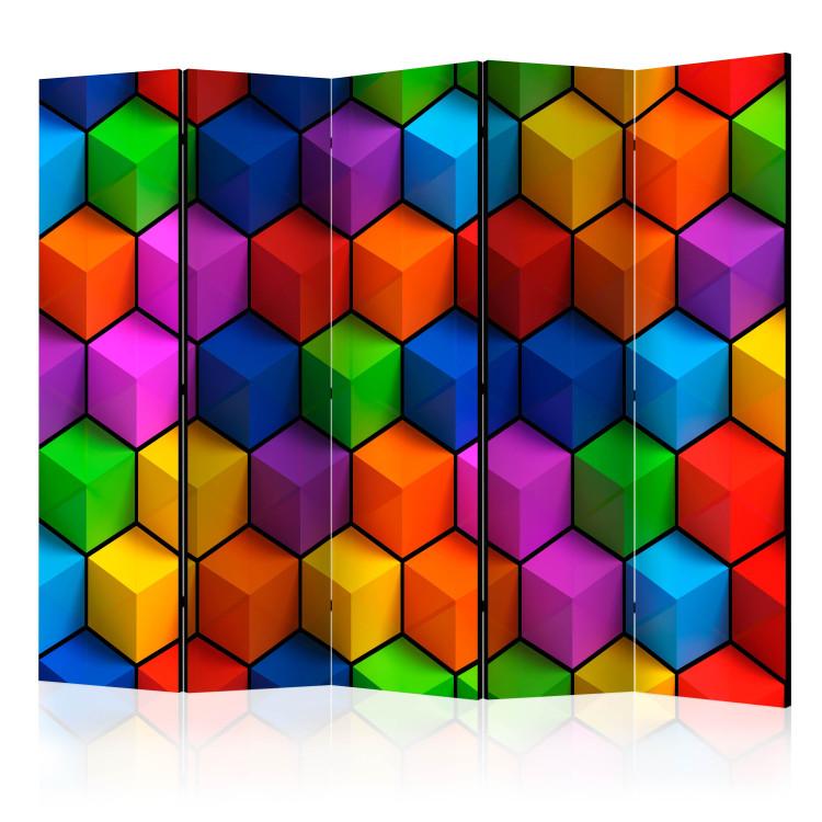 Room Divider Colorful Geometric Fields II (5-piece) - abstraction in cubes