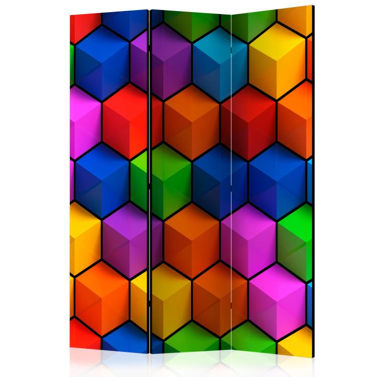 Room Divider Colorful Geometric Fields (3-piece) - abstraction in cubes