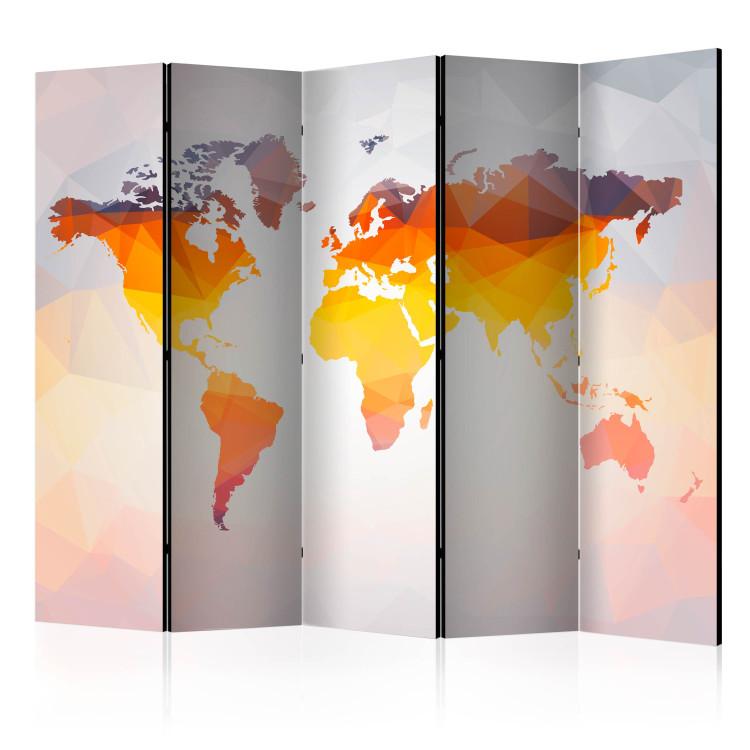 Room Divider Rusted II (5-piece) - geometric colorful world map