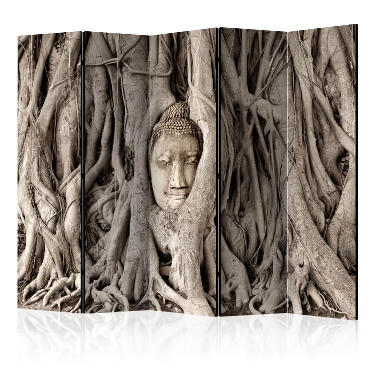 Room Divider Buddha Tree II (5-piece) - sacred figure amidst brown roots