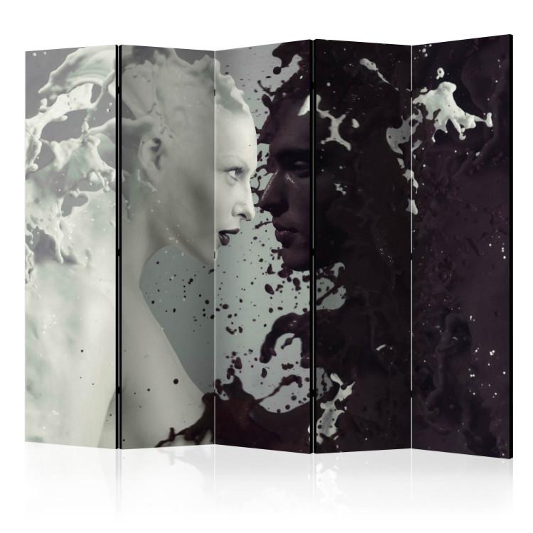 Room Divider Love Without Bounds II (5-piece) - black and white abstraction with people