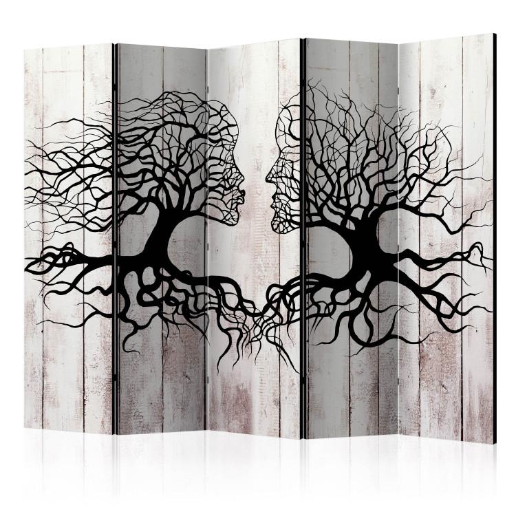 Room Divider Kiss of Trees II (5-piece) - love-filled abstraction on wood