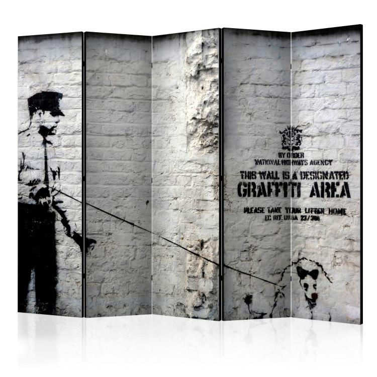 Room Divider Banksy - Graffiti Area II (5-piece) - policeman and dog on mural