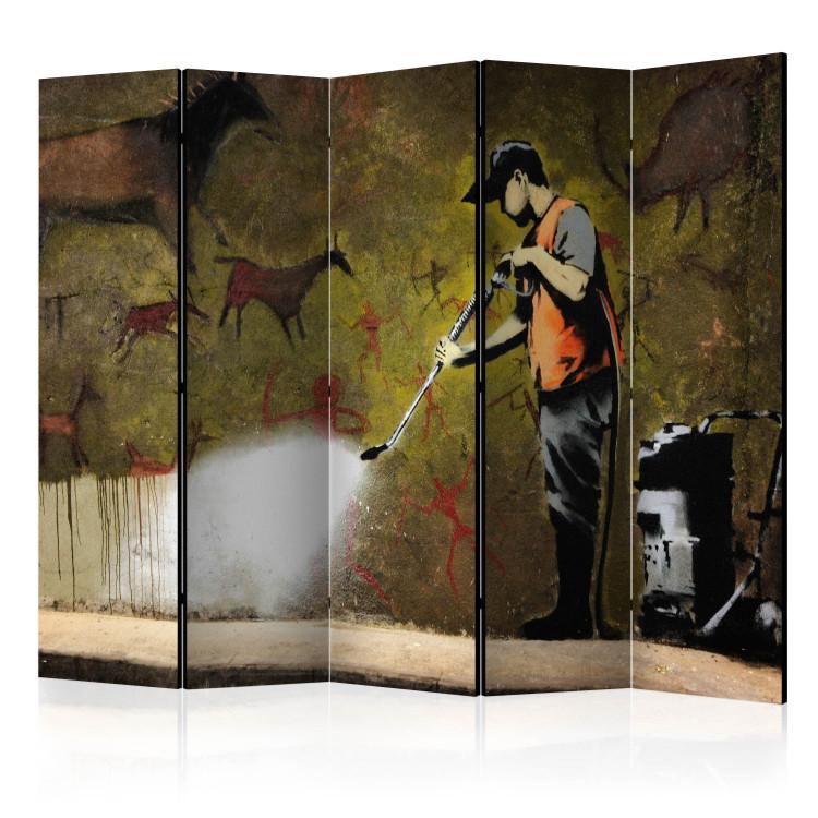 Room Divider Banksy - Cave Painting II (5-piece) - man and graffiti in background