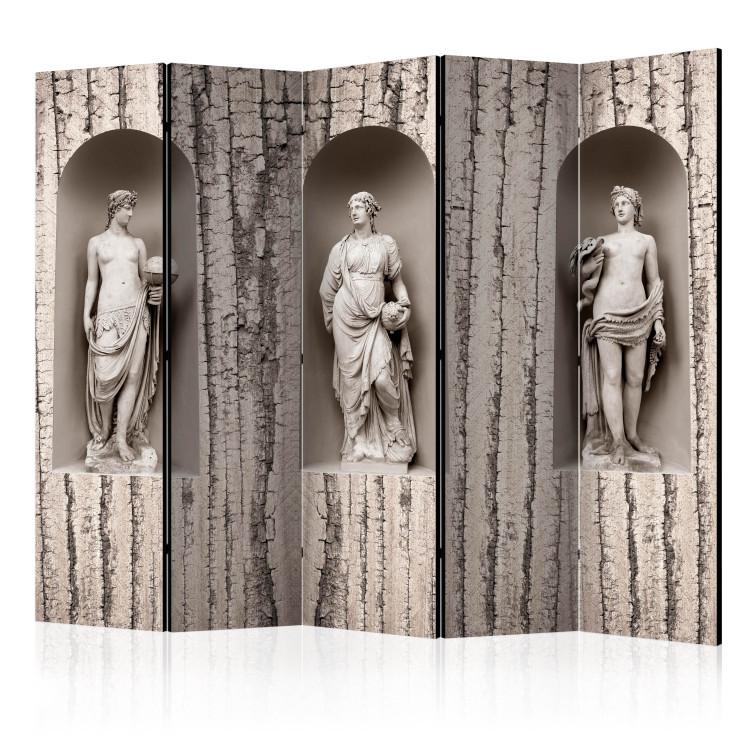 Room Divider In the World of Antiquity II (5-piece) - three human sculptures on cracked background