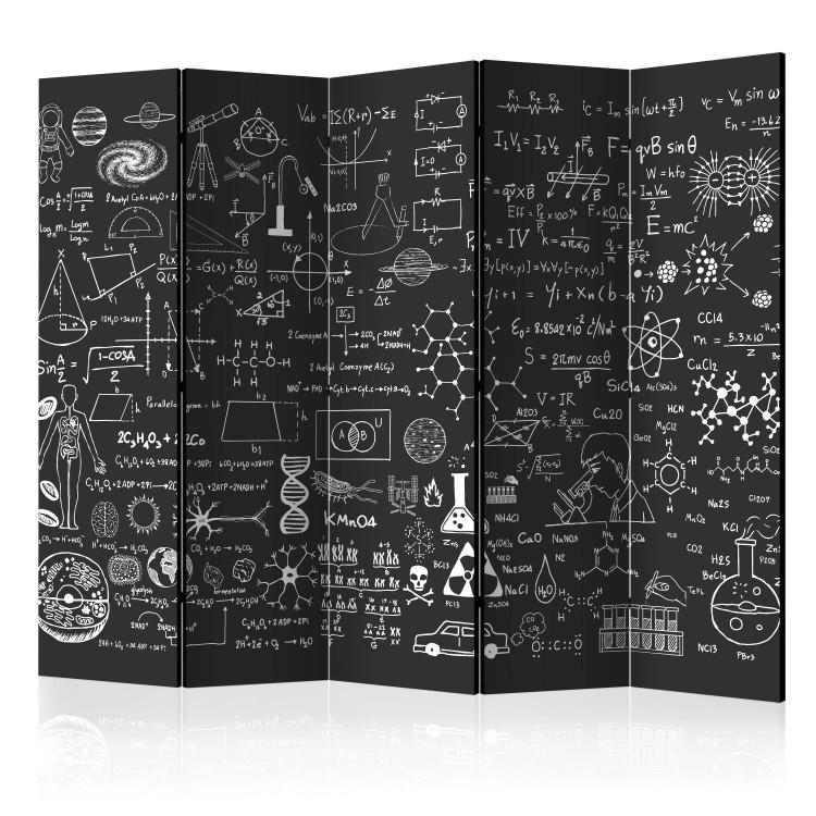 Room Divider Scientific Board II (5-piece) - black and white composition with inscriptions