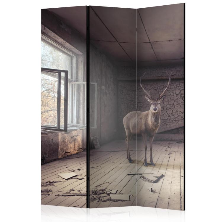 Room Divider Lost (3-piece) - fantasy with a deer against architecture