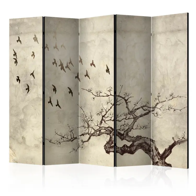 Flock of Birds II - birds flying over a blossoming tree