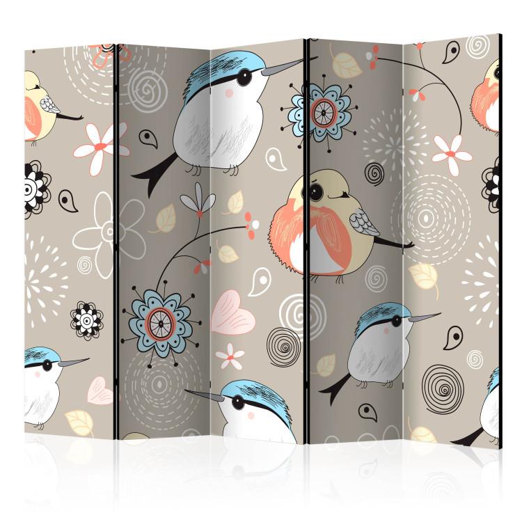 Room Divider Bird Pattern II (5-piece) - colorful composition with flowers