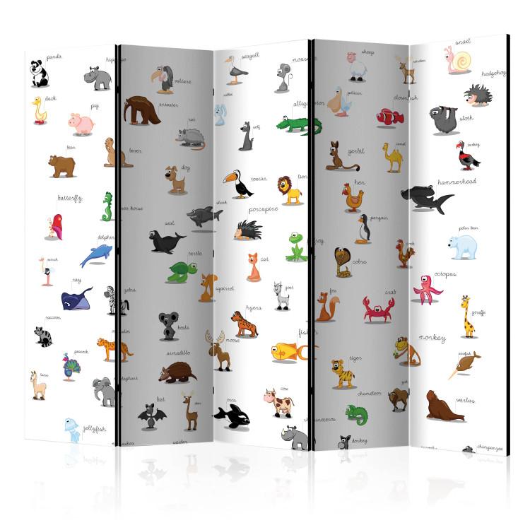 Room Divider Animals (for Kids) II (5-piece) - colorful composition with inscriptions