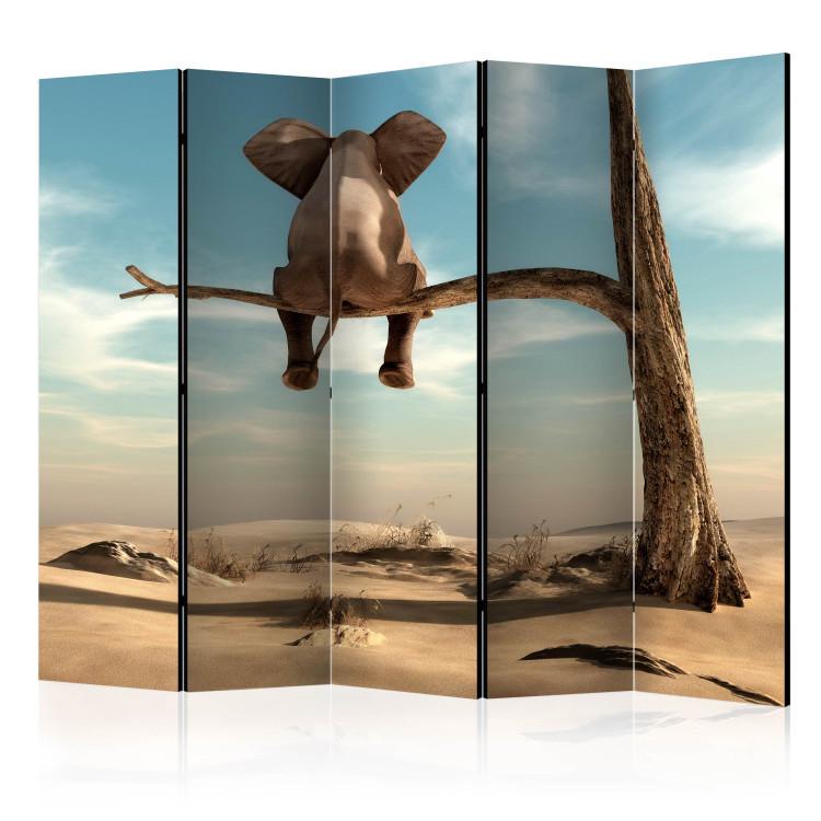 Room Divider Elephant on Tree II (5-piece) - fantasy with a tree against a desert backdrop