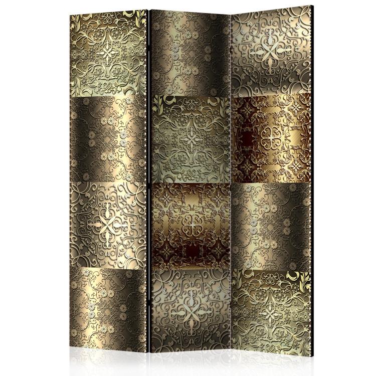 Room Divider Metal Tiles (3-piece) - elegant design in golden ornaments