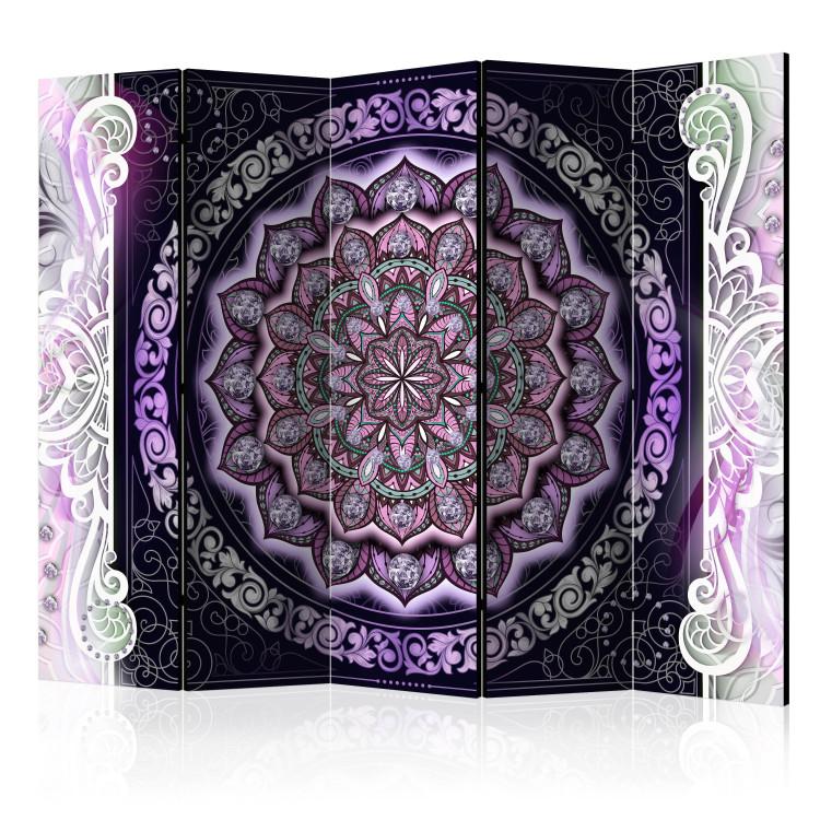 Room Divider Round Stained Glass (Purple) II (5-piece) - background in ethnic ornaments