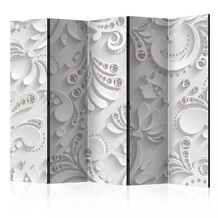Room Divider Flowers in Crystals II (5-piece) - abstraction in white ornaments