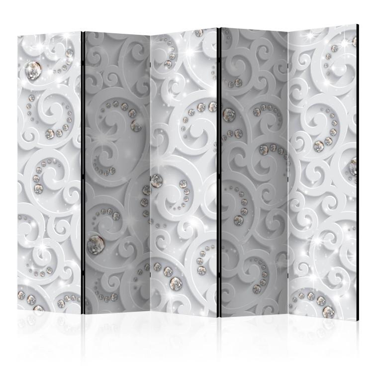Room Divider Abstract Luxury II (5-piece) - white ornaments and crystals