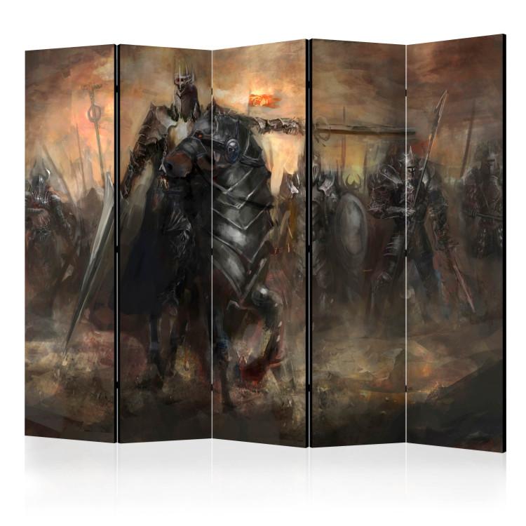 Room Divider Dragon Castle II (5-piece) - dark abstraction with knight figures