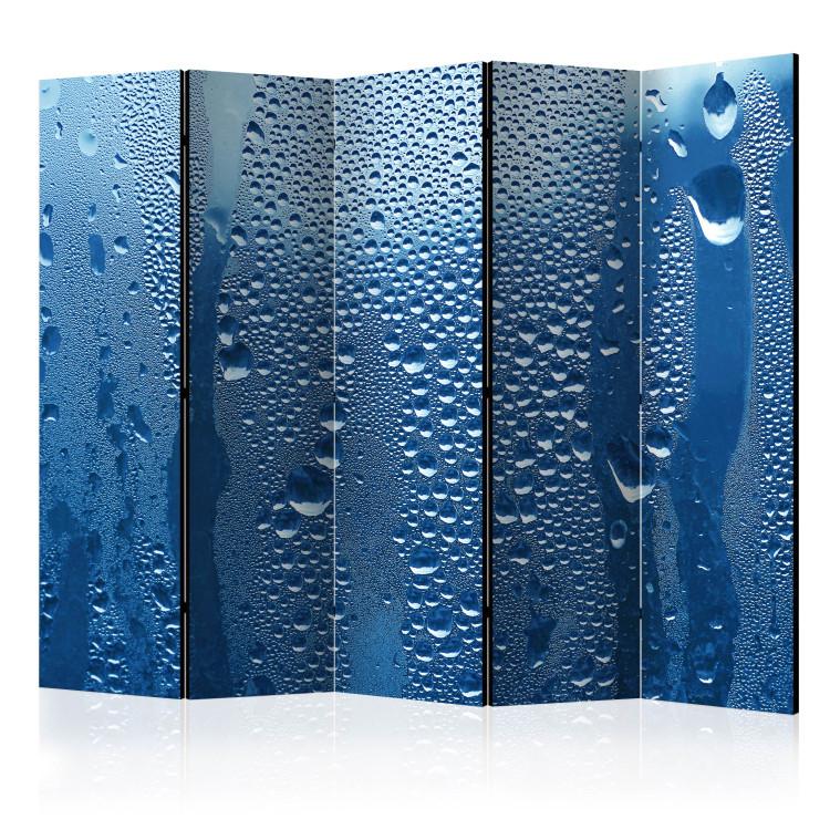 Room Divider Water Drops on Blue Glass II (5-piece) - simple composition