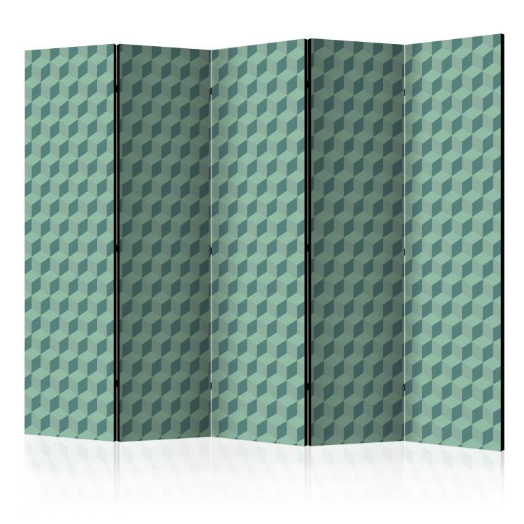 Room Divider Monochromatic Cubes II (5-piece) - green geometric 3D background