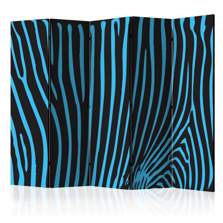 Room Divider Zebra Pattern (Turquoise) II (5-piece) - blue stripes on black