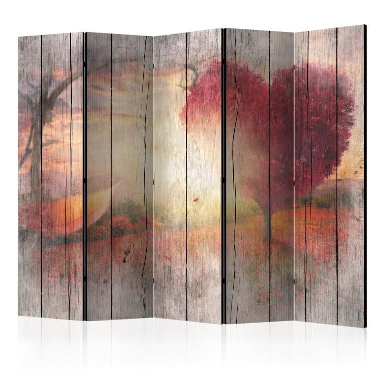Room Divider Autumn Love II (5-piece) - romantic landscape on wood