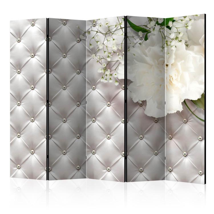 Room Divider Pearl Luxury II (5-piece) - pink quilted pattern and white flowers