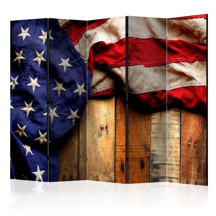 Room Divider American Style II (5-piece) - USA flag on a background of brown wood