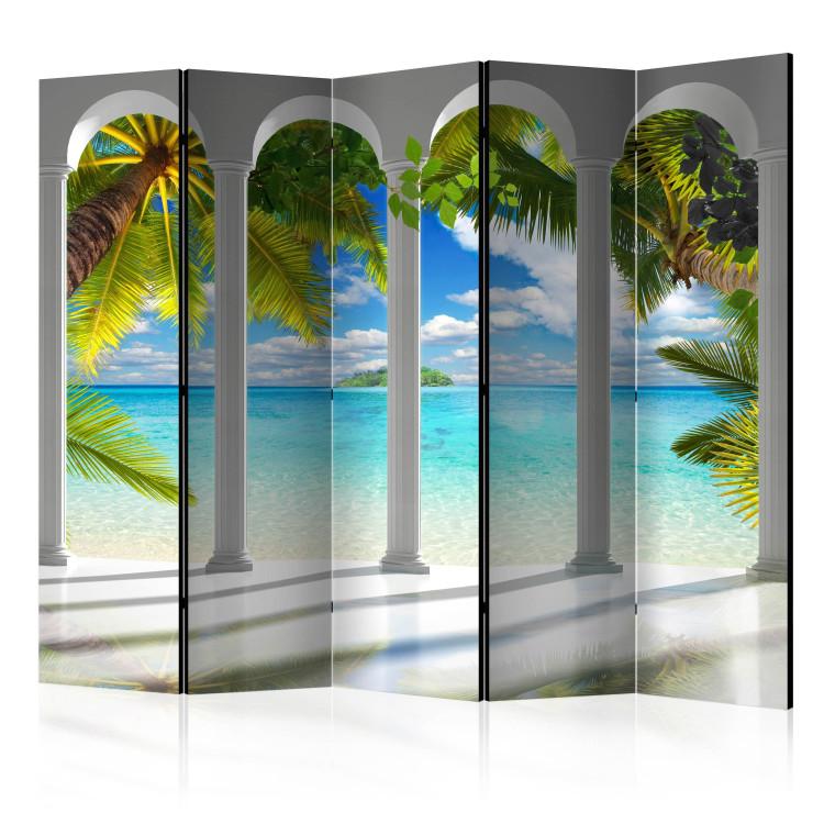 Room Divider Sea Beyond Columns II (5-piece) - architecture and palm trees in the background