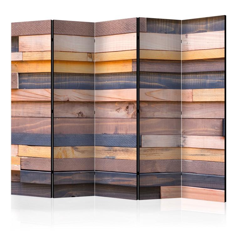 Room Divider Wooden Castle II (5-piece) - colorful background with board texture