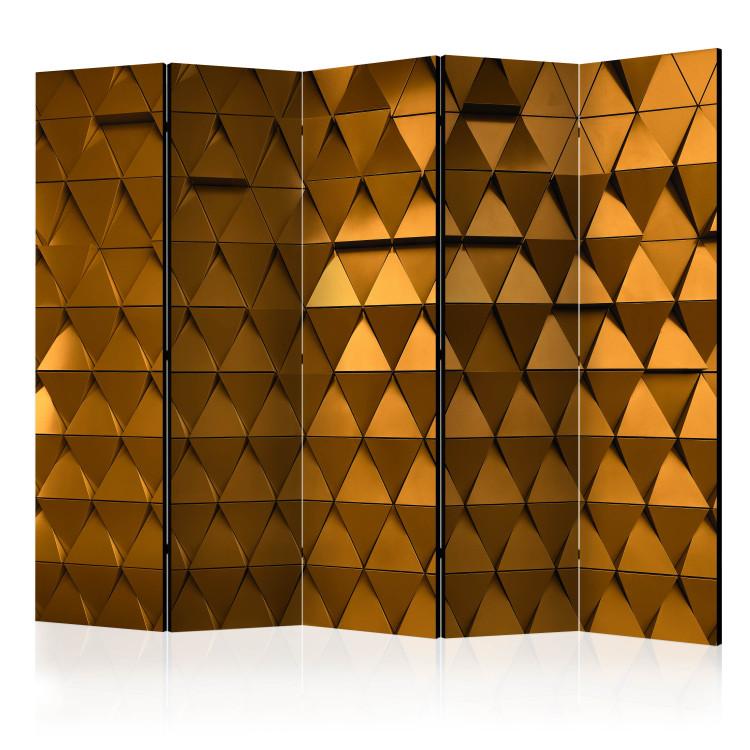Room Divider Golden Armor II (5-piece) - geometric background in shining triangles