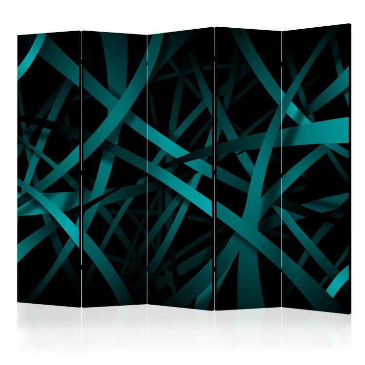 Room Divider Dark Background II (5-piece) - emerald abstraction amidst blackness