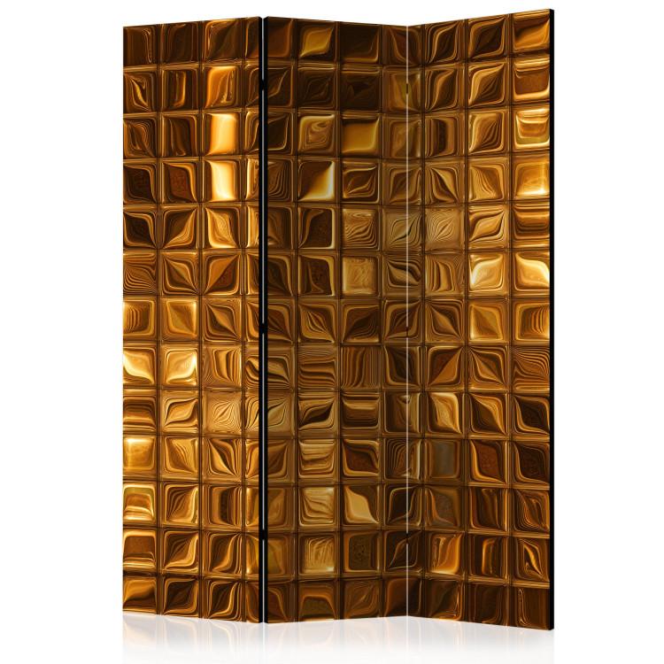 Room Divider Puzzle of Majesty (3-piece) - elegant mosaic in golden pattern