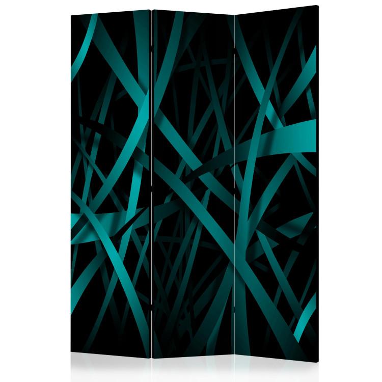 Room Divider Dark Background (3-piece) - labyrinth of emerald ribbons and black background