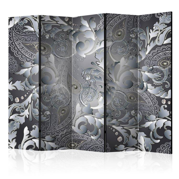 Room Divider Oriental Design II (5-piece) - gray abstraction in leaves and flowers