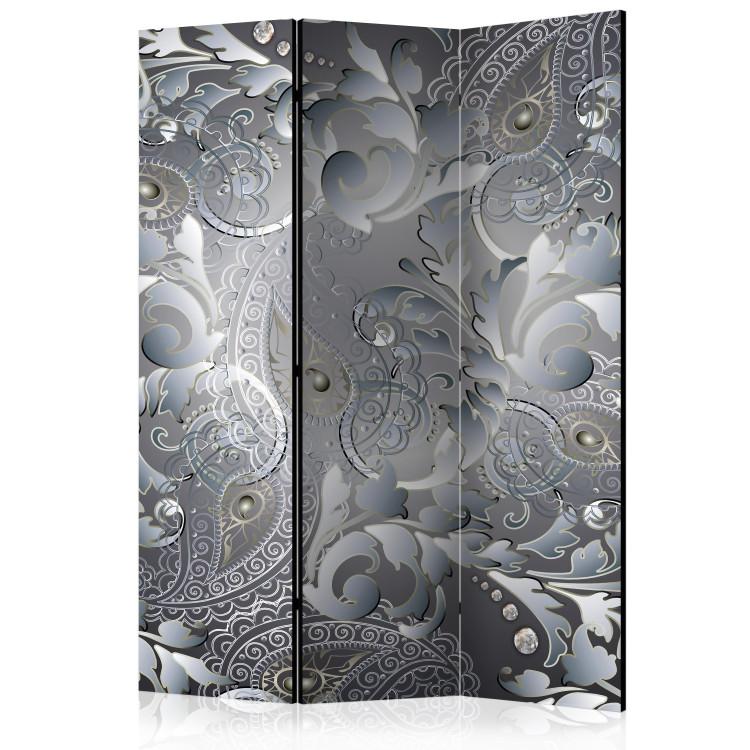 Room Divider Oriental Design (3-piece) - gray abstraction in floral ornaments