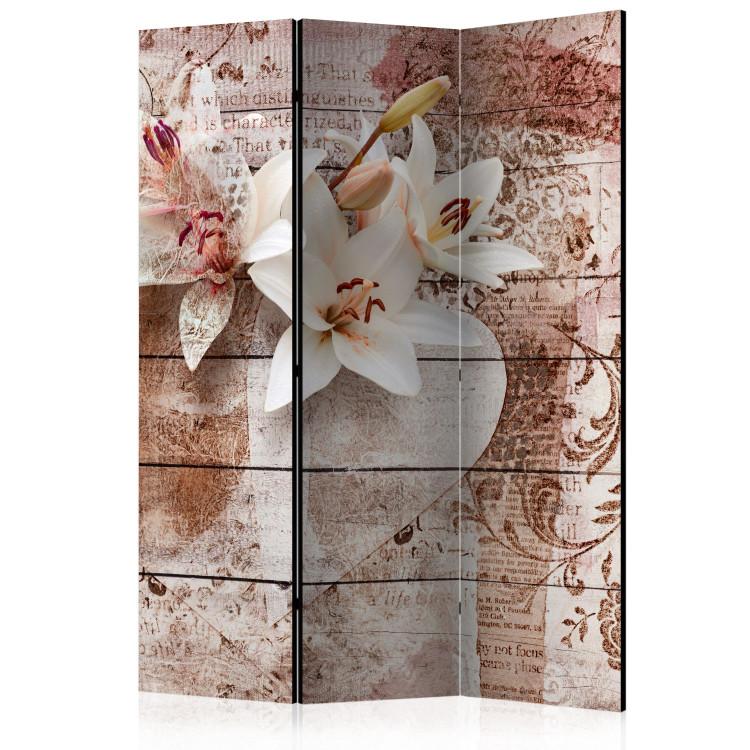 Room Divider Romantic Memories (3-piece) - flowers and writings on wood